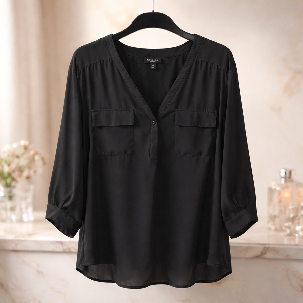 Torrid 3 Harper Black Georgette Pullover Blouse Roll Tab Sleeve Plus Size 3X